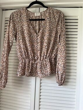 Sienna Sky Beige Floral Peplum Button-Front Blouse